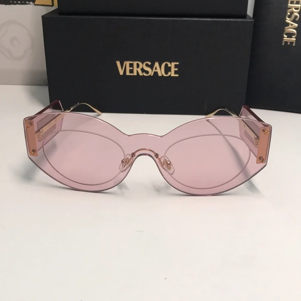 New Versace™ VE2276 Damier Women’s Sunglasses – Rimless Pink Metal - Picture 6 of 15